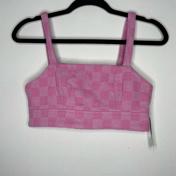 SIMONS cropped checkers jacquard pink bralette - Picture 1 of 7